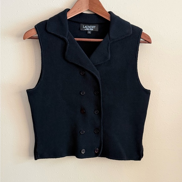Laundry By Shelli Segal Sweaters - Laundry by Shelli Segal Double Breasted Knit Vest Black Cotton Blend L